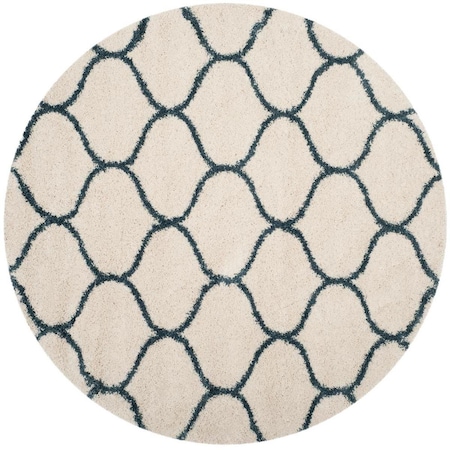Flowers First 7 x 7 ft. Round Hudson Shag Power Loomed Round Rug, Ivory & Slate Blue FL1862563